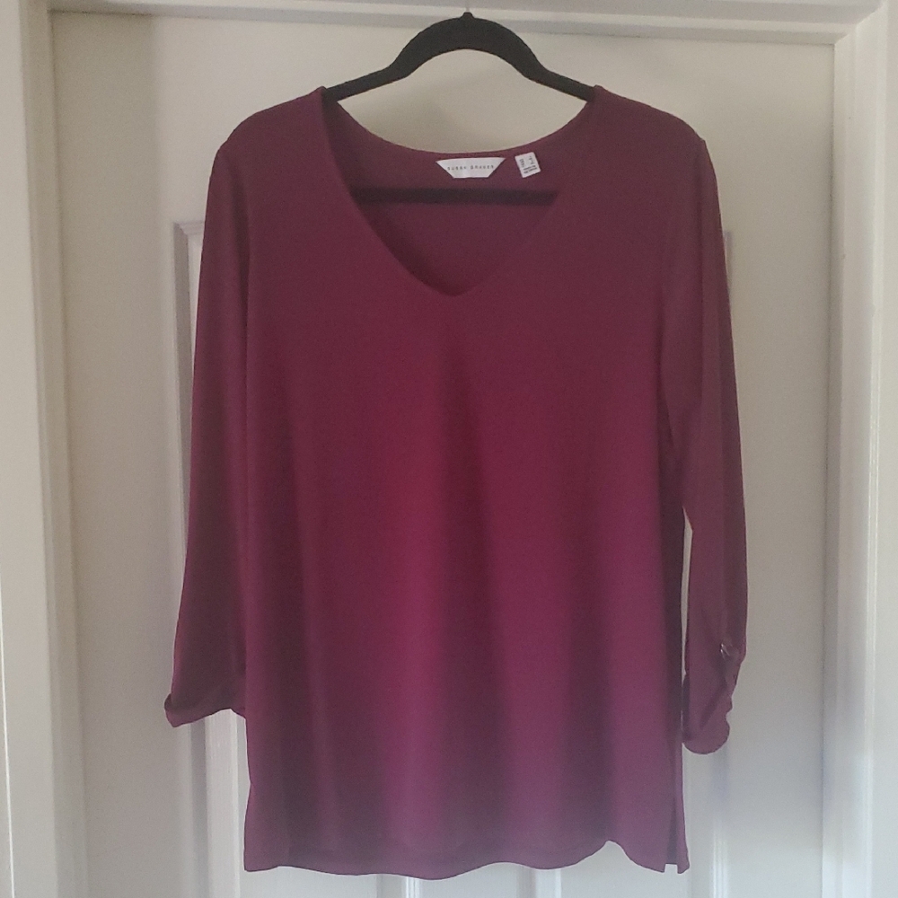 Susan Graver Liquid Knit Pullover, Purple, 3/4 Sleeve Relaxed Blouse